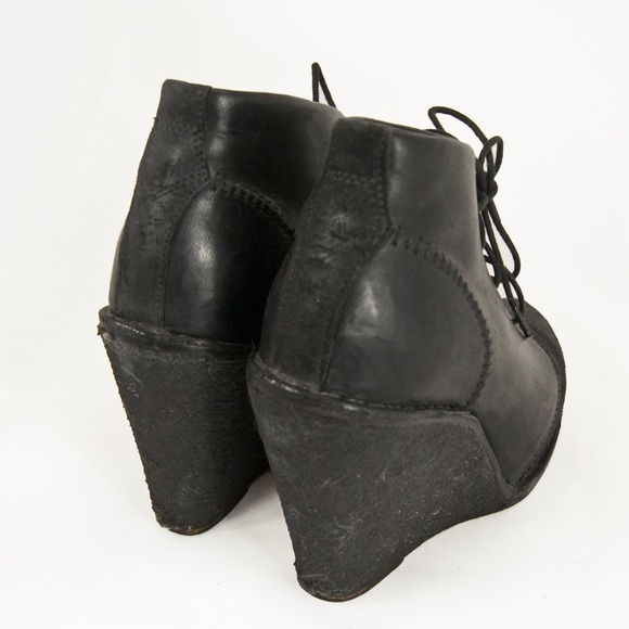 Rag & Bone Odval Black Patchwork Suede Leather Lace Up Wedge Booties - Picture 3 of 4